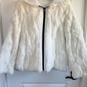 Adrienne Landau White Reversible Real Fur Jacket Size M